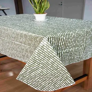 Green Striped Tablecloth - Waterproof - Customizable - Full Size