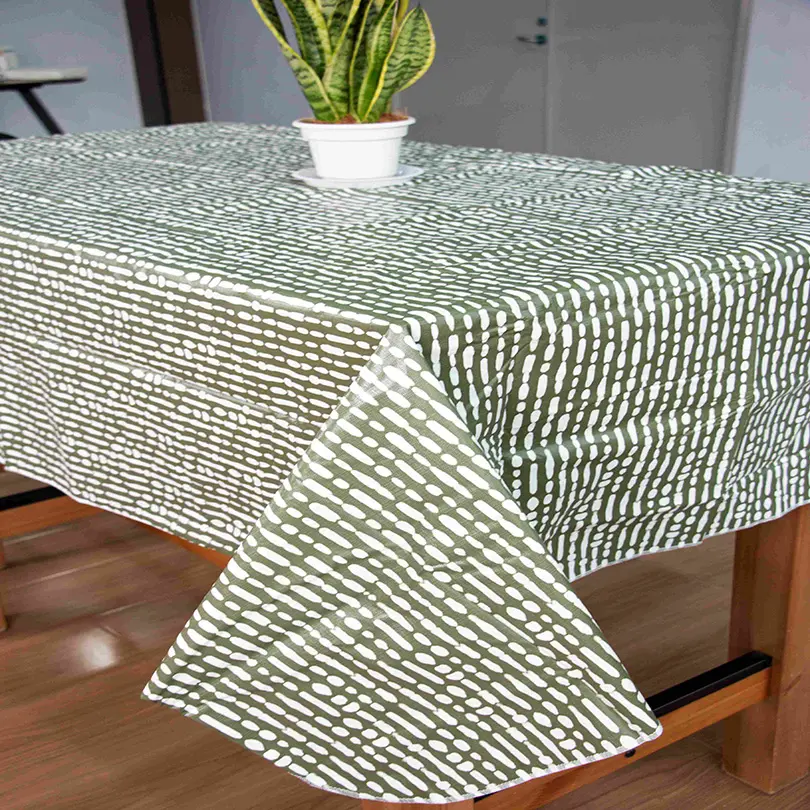Green Striped Tablecloth - Waterproof - Customizable - Full Size