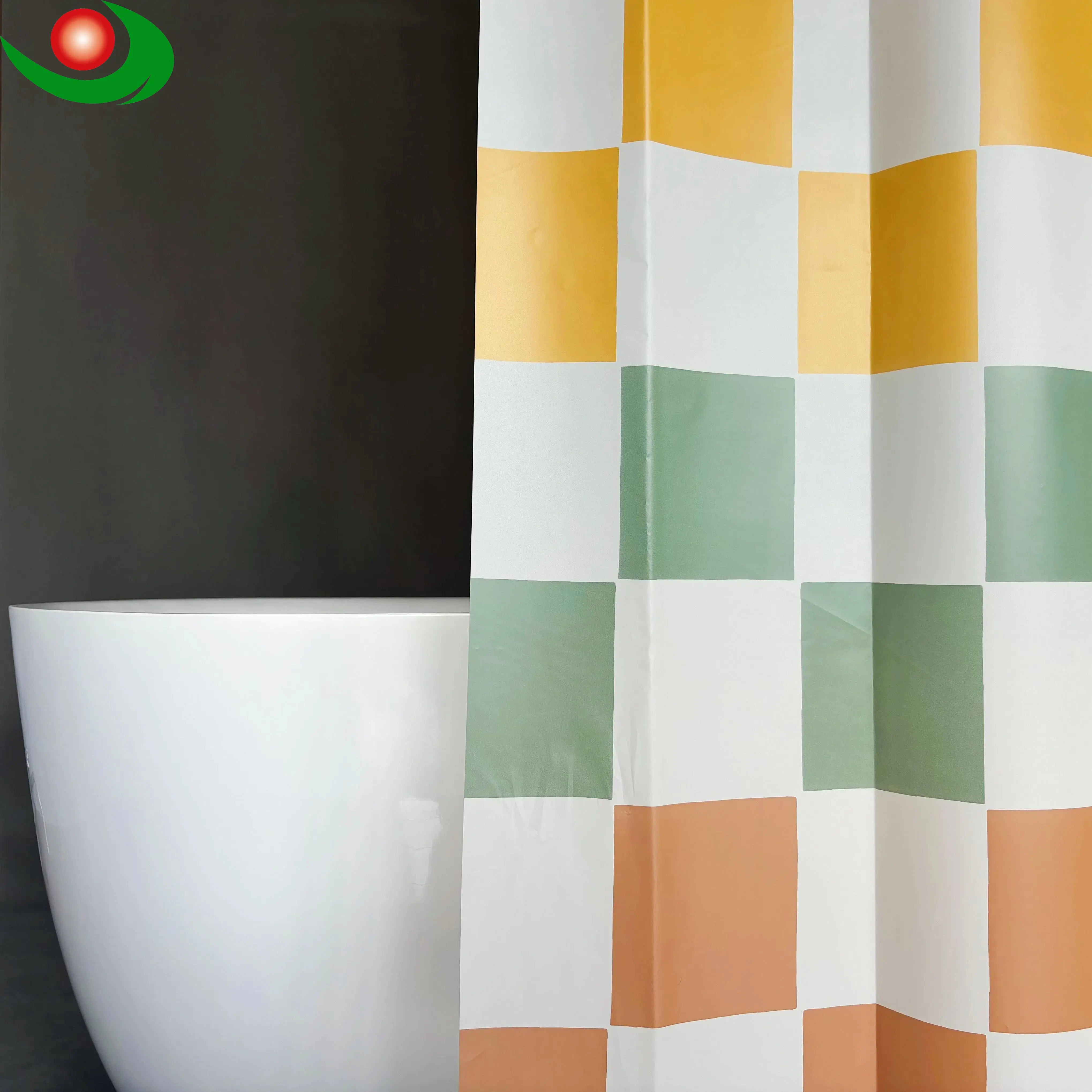 Checkered Shower Curtain, Retro Vintage Shower Curtain Vintage Washable Waterproof Fabric Bath Curtains Set for Bathroom Decor