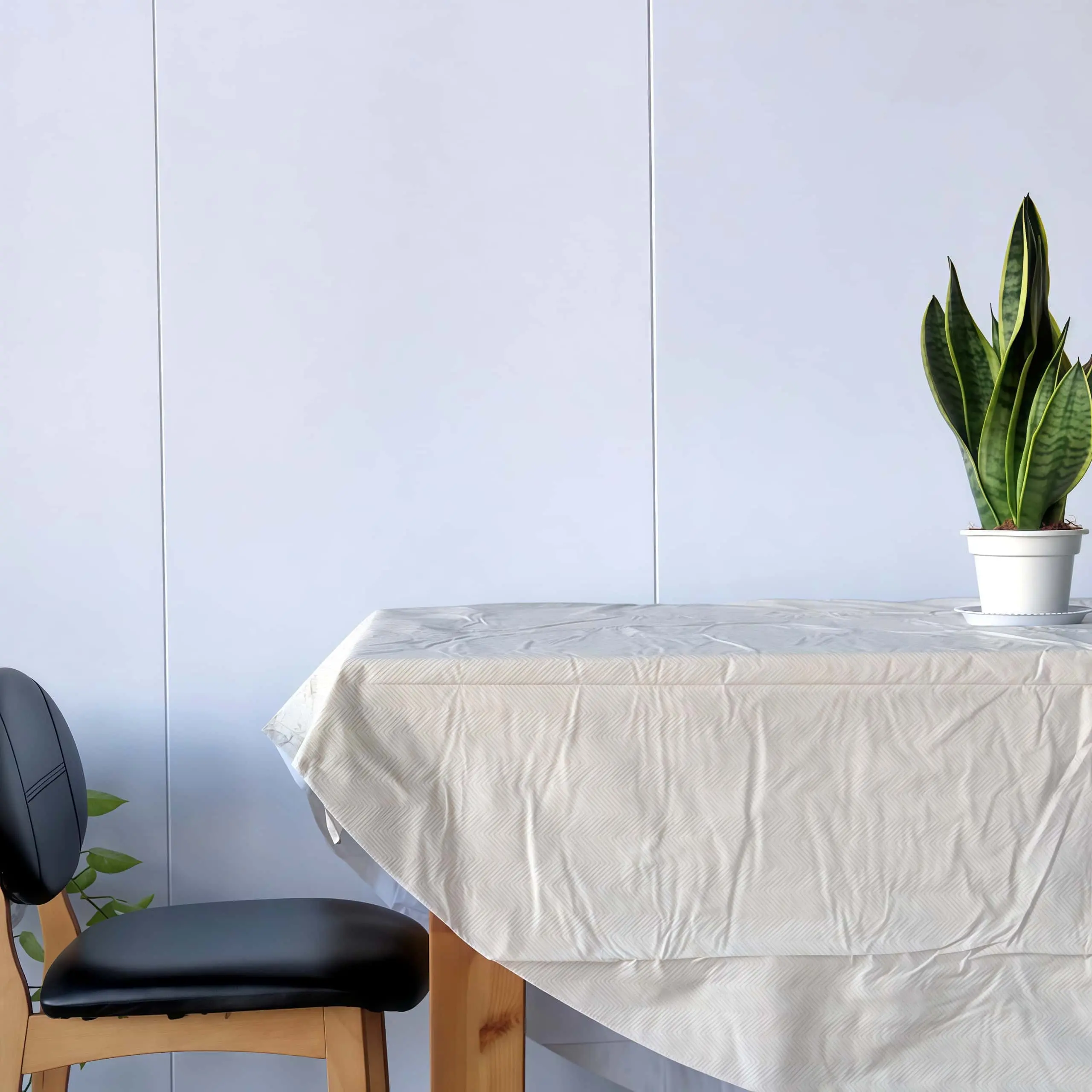 Beige Herringbone Vinyl Tablecloth with Flannel Backing