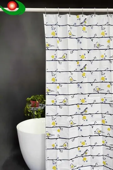 Jiayuan PEVA Shower Curtain with Tree Branch & Bird Patterns Plastic Waterproof Shower Curtains with Grommet Holes 3 Magnetic Weights