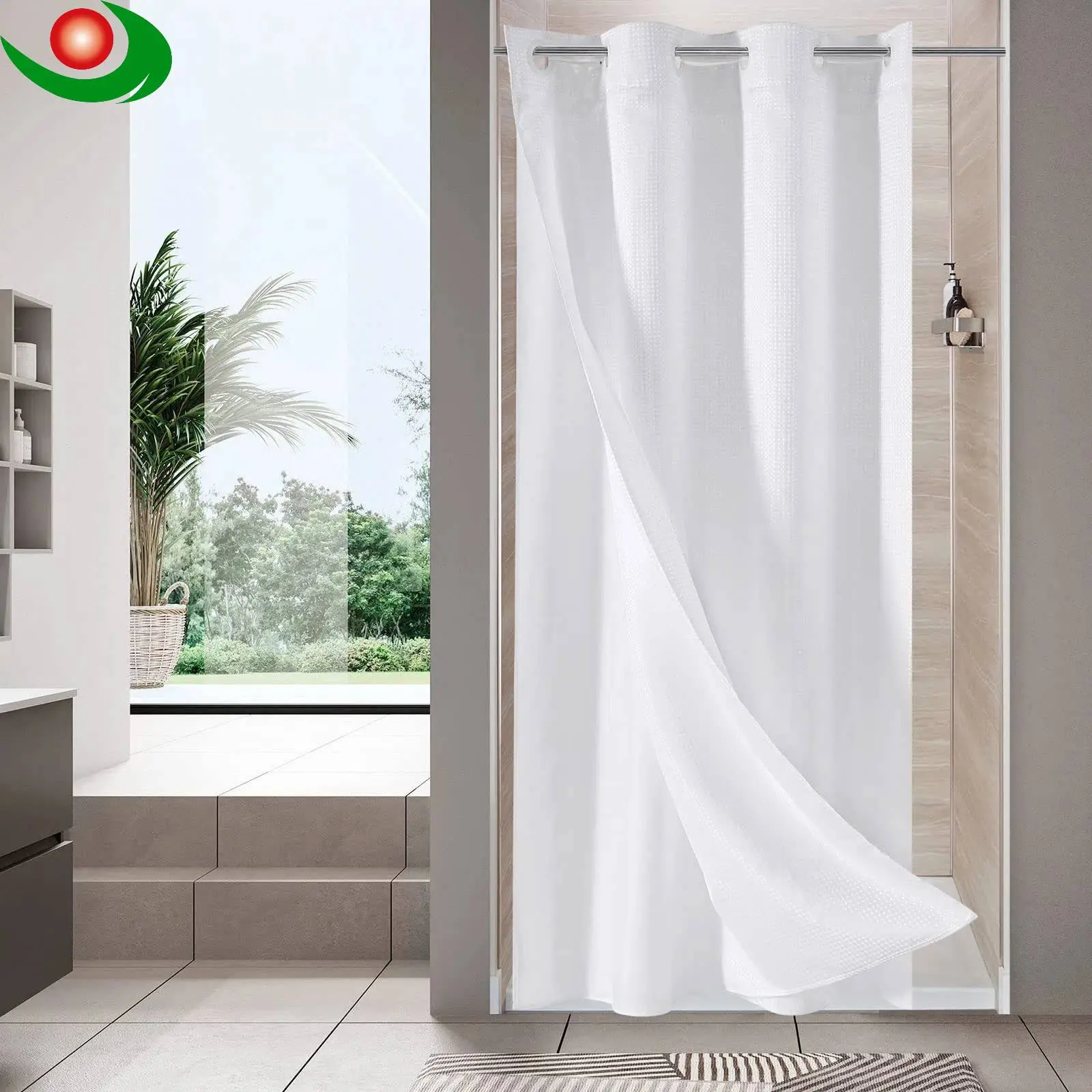 White Waffle Shower Curtain, Hotel-style Shower Curtain With an Exquisite Waffle Design - Fabric Shower Curtain - Elegant Bathroom Shower Curtain.