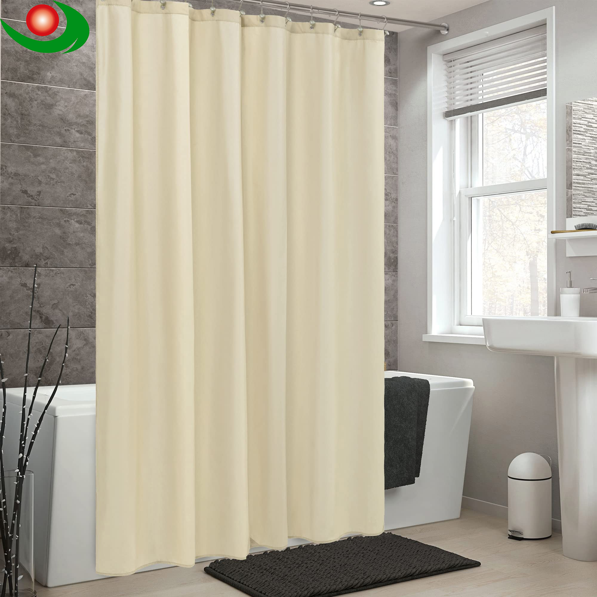 Creamy Yellow Solid-color Fabric Shower Curtain - Waterproof Fabric Polyester Curtain